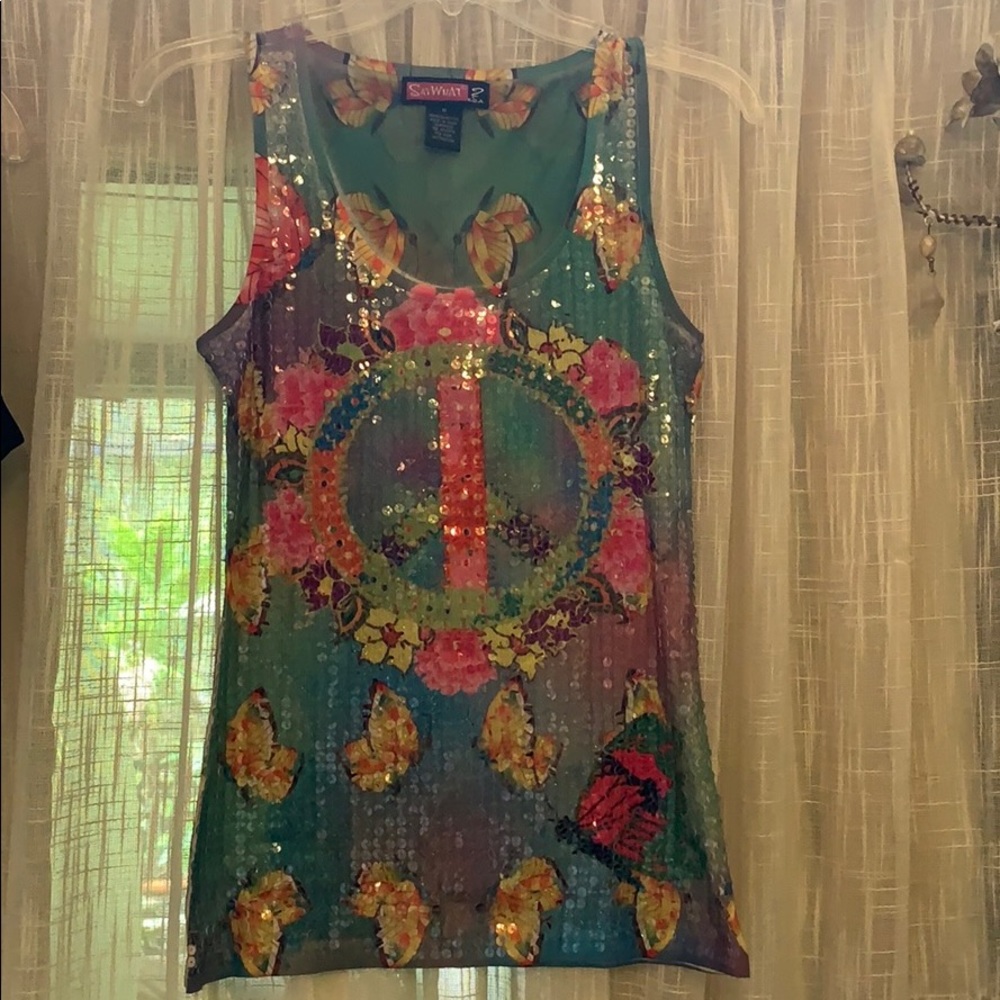 NEW Fabulous sequin sleeveless “peace” shirt NWT